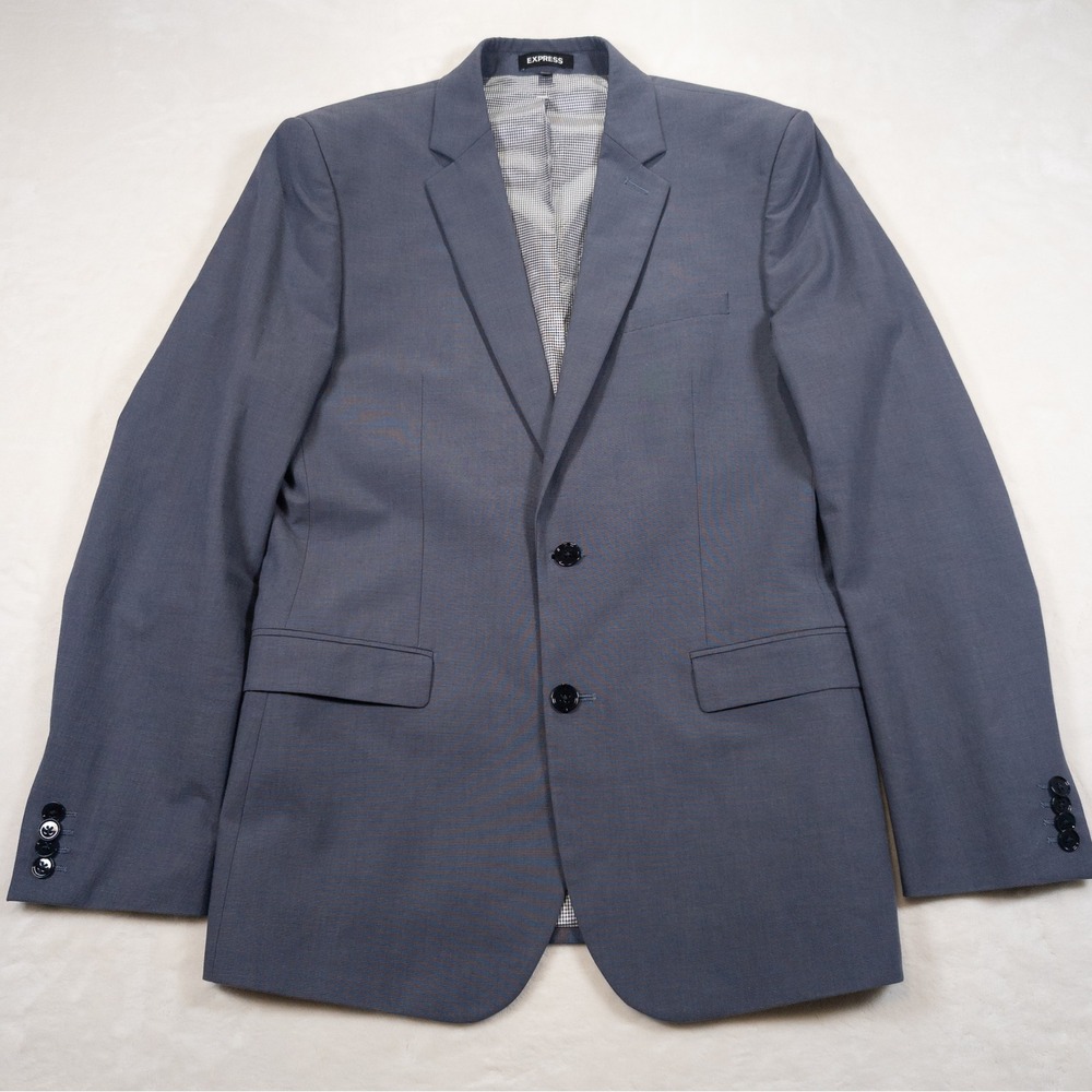 Express Mens Slim Fit Suit Blue Textured Two Button Modern Jacket Blazer 38R